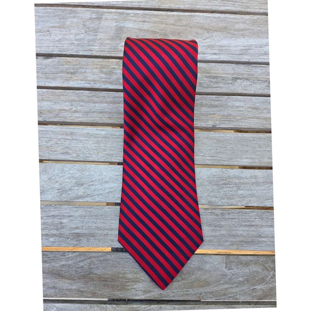 NWT-Brooks Brothers Maker XL/64"Silk Tie Red Navy Striped Woven in England USA